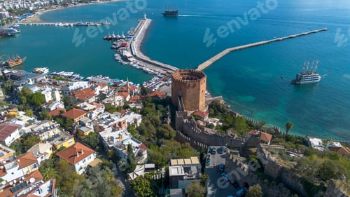 Preview: Alanya in Antalya Turkey. Sea and city with an open sky. Kizil Kule - Alanya