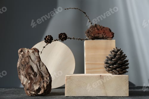 Preview: wooden podium for product presentation.
