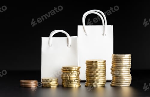 Preview: Stacks of Coins with White Shopping Bags