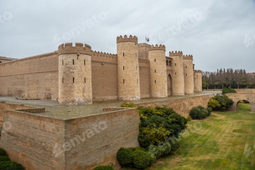 Preview: Aljaferia Palace in the city of Zaragoza, next to the Ebro river in Aragon. Spain