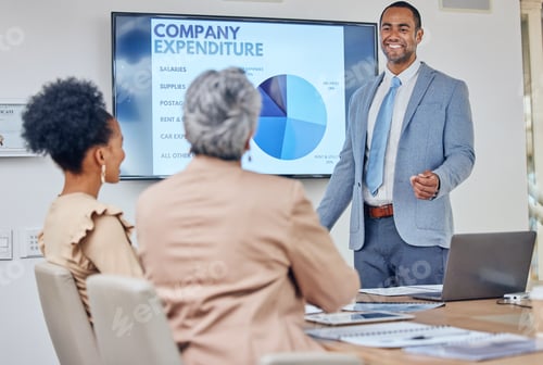 Preview: Business people, meeting presentation and data analysis, company infographics and growth charts, gr