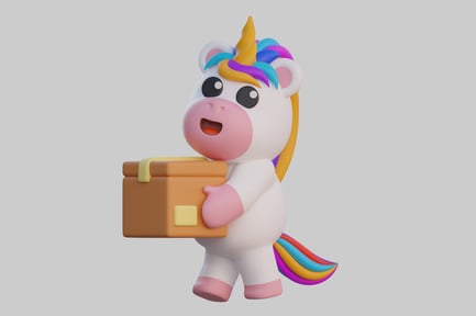 Preview: Cartoon unicorn delivery character holding box