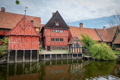 Preview: Historic Danish Timber-Framed Houses by Tranquil River in aalborg denmark