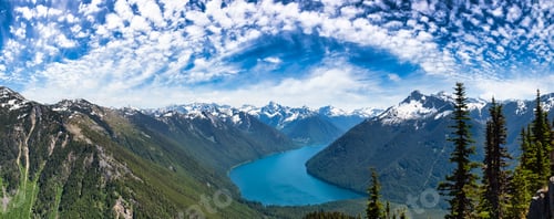 Preview: Panoramic View of Canadian Mountain Landscape during a vibrant sunny day