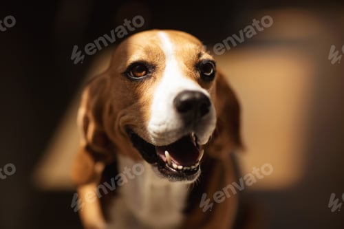 Preview: portrait of cute furry beagle dog looking away