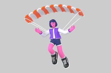 Preview: Animated parachuting cartoon female character