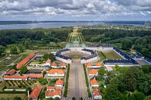 Preview: Aerial view of Fredensborg Palace located on Zealand in Denmark, shoot in HDR