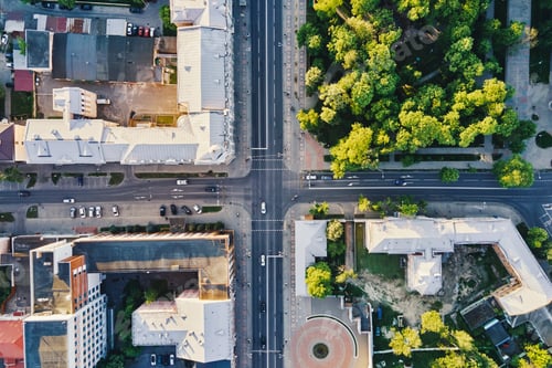 Preview: Aerial view of city crossroad with cars