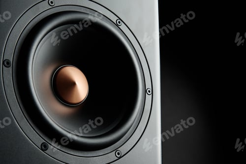 Preview: Multimedia acoustic sound speaker on dark background
