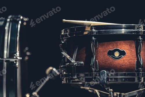 Preview: Close-up, snare drum on a dark background isolated.