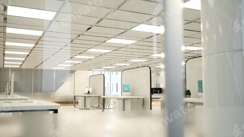 Preview: Stylish open floor plan office with modern partitioned workstations