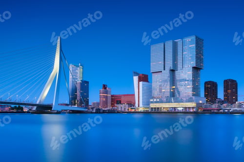 Preview: Rotterdam, Holland. View of the Erasmus Bridge and the city center. Panoramic view.