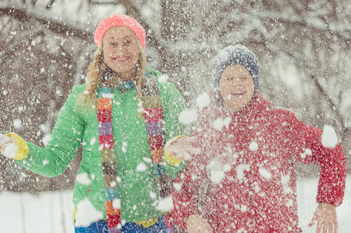 Preview: Winter. Mom With A Child Playing With Snow.