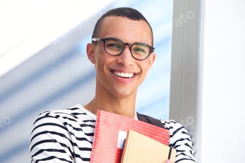 Preview: Close up smiling college student with glasses