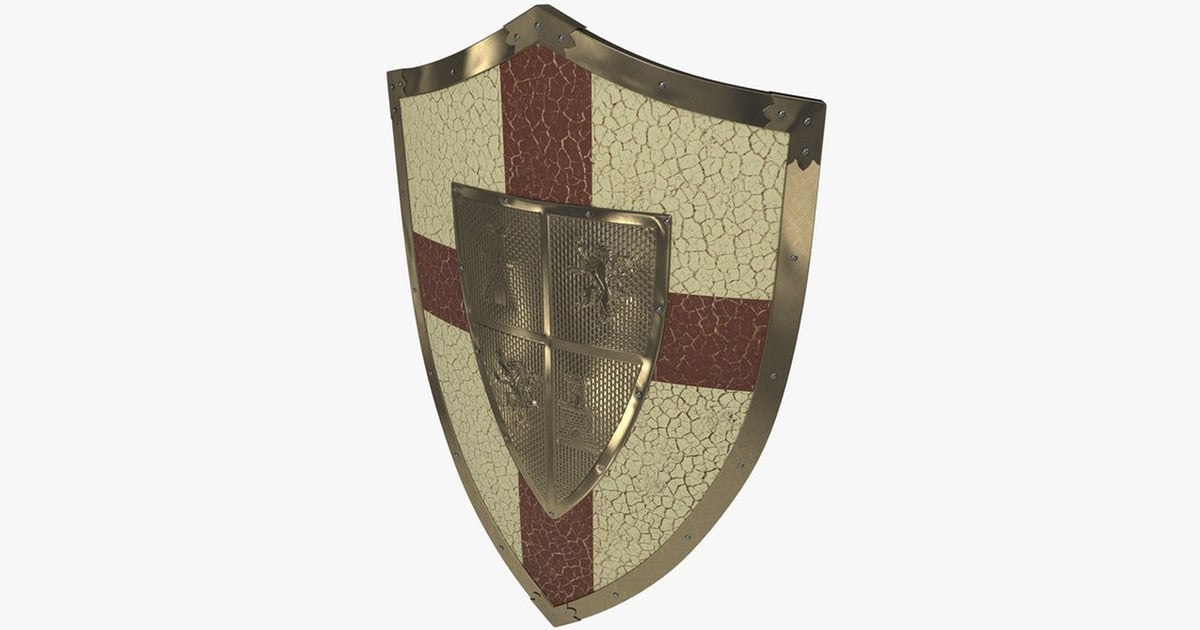 Rectangular shield with gold frame and striped surface 3D, Incl. coat ...