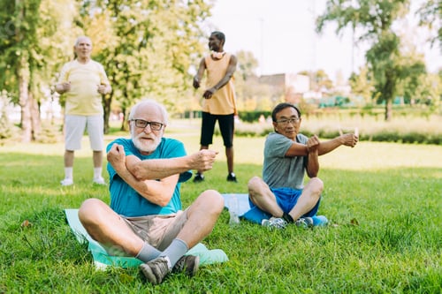 Preview: group of senior friends training at the park
