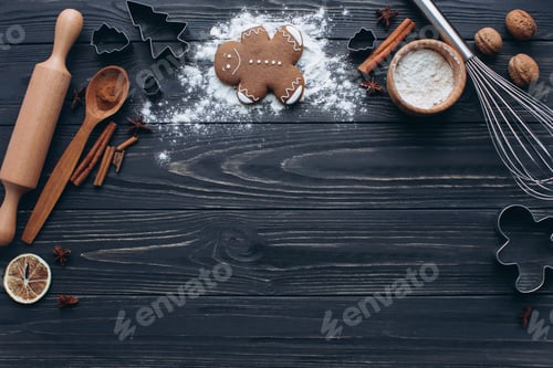 Preview: Festive Gingerbread Cookie Baking with Ingredients and Tools