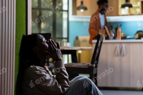 Preview: African American girl struggling with depression and emotional breakdown