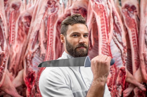 Preview: Portrait of a butcher at the meat manufacturing
