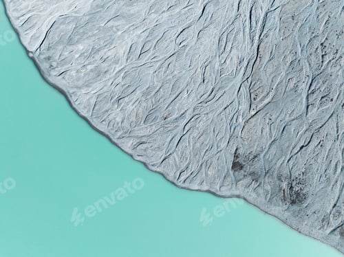 Preview: Drone view of the azure lake in the glacier valley. View of the moraines. Landscape from the air.