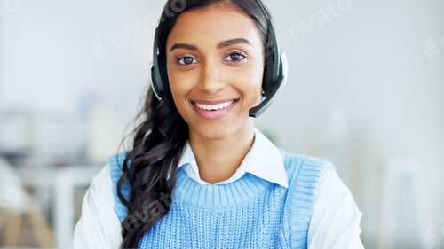 Preview: Portrait of a call center agent using a headset while consulting for customer service and sales sup