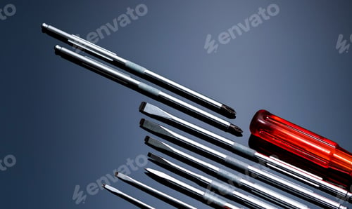 Preview: Screwdriver and center punch. Mechanic hand tools. Screwdriver sets with interchangeable blades.