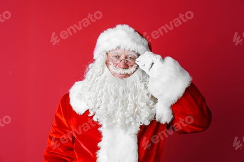 Preview: Portrait of authentic Santa Claus on color background