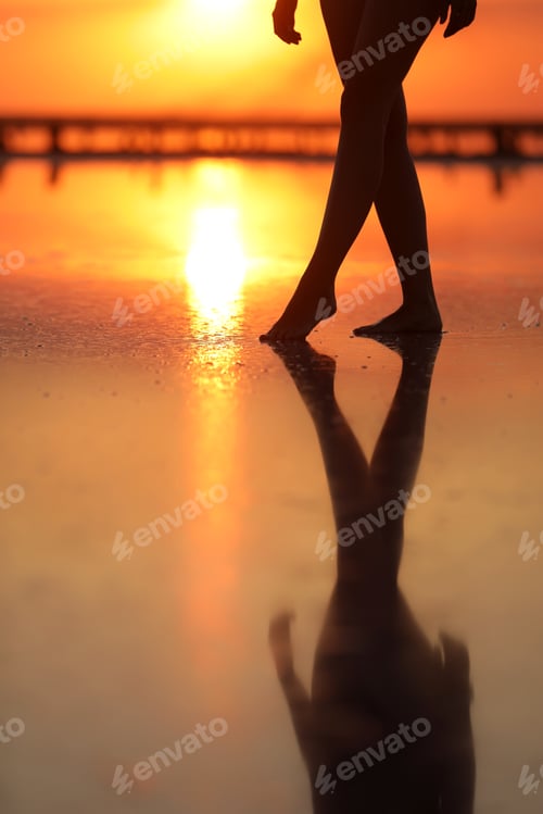 Preview: Footage of Beautiful Young Woman in the Swimsuit Walking on the Beach towards the Sea. Girl is Very