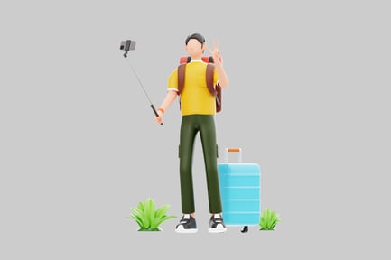 Preview: Cartoon traveler with luggage selfie