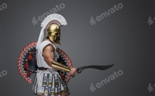 Preview: Violent greek soldier from past with gladius and shield