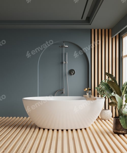 Preview: Modern Bathroom interior design,bathroom with blank dark blue wall