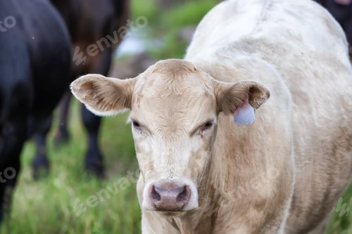 Preview: Cow in a green field. California