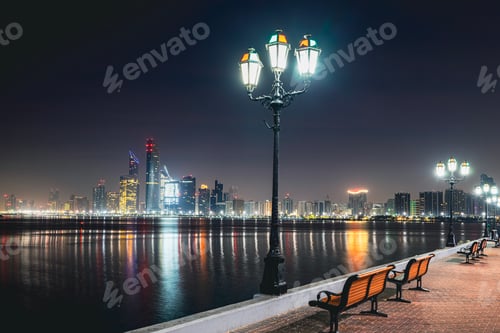 Preview: Urban skyline with skyscrapers at night