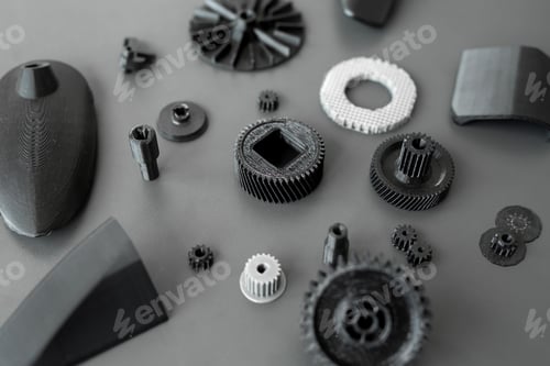 Preview: 3d printed objects on the table in the laboratory.