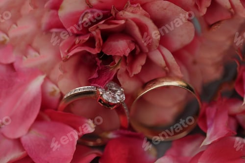Preview: Engagement rings in-between rose petals
