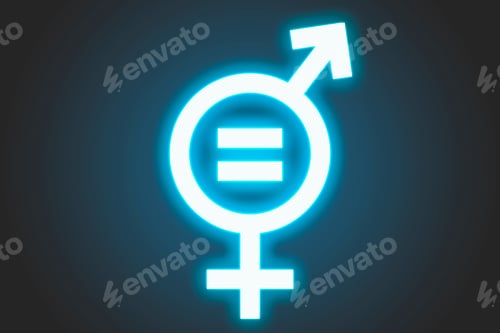 Preview: Background with Gender equality neon sign blue color