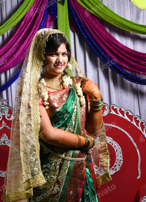 Preview: Indian bride wearing traditional wedding cloths in marriage ceremony.