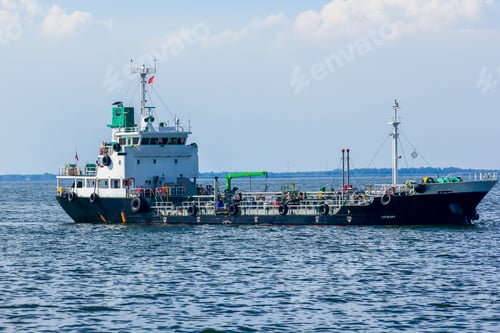 Preview: Large tanker anchored in the sea.