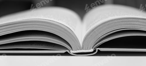 Preview: Open book close up. One book is yellow.