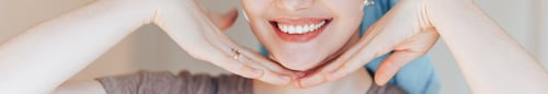 Preview: Close up shot of glad satisfied woman being happy after spa procedure, has fresh soft healthy skin