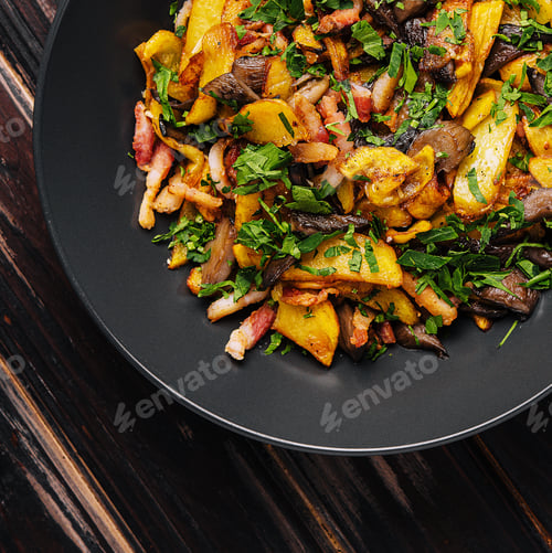 Preview: fried potatoes with mushrooms and onions