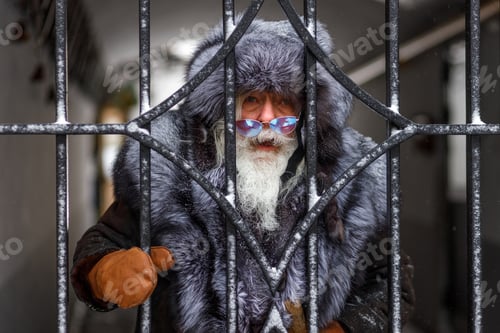 Preview: A elderly man with a magnificent mustache and beard.a stylish hipster man wearing a fur hat and coat