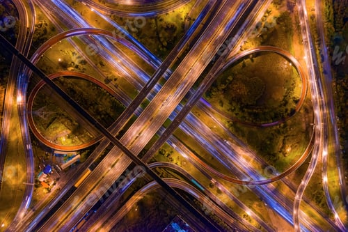 Preview: Aerial view of highway junctions. Bridge roads shape in structure. Top view. Urban city
