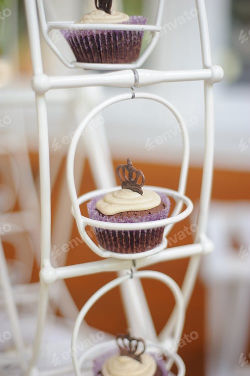 Preview: Close up of tray with lot delicious diversity pastry cakes tartlets and macaroon