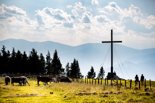 Preview: Cross on a peak of Austrian mountain Schockl in Styria Graz