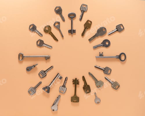 Preview: Key pattern. Background from different old keys. view from above.