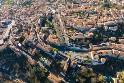 Preview: Aerial view of dense historic center of Thiers town in Puy-de-Dome department