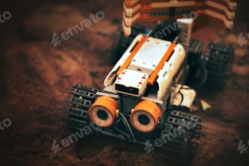Preview: Closeup of creative construction for kids simulating Mars landing for science purposes