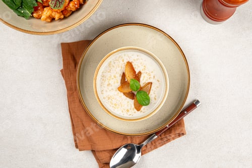 Preview: Portion of breakfast porridge cereals with peach