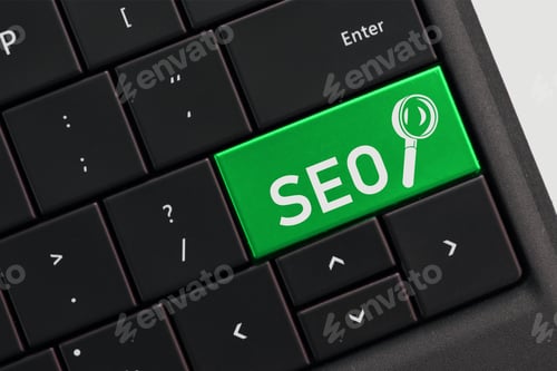 Preview: Search engine optimization concept - SEO with magnifying glass on computer key keyboard